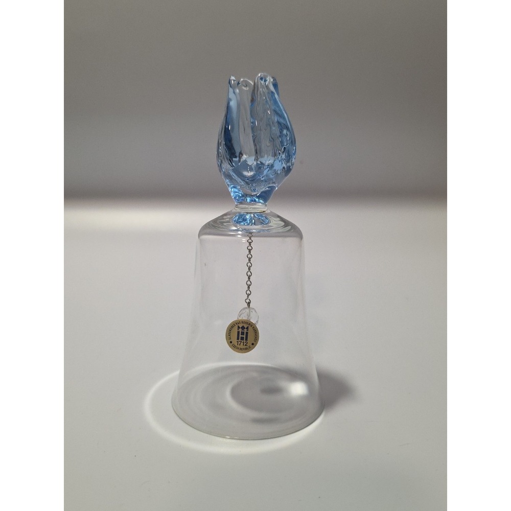 Clear Crystal‎ Bell with Blue Handle Unique Czech Republic Bohemia Harrachov